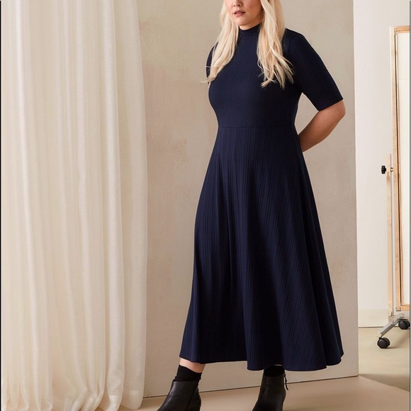 Addition Elle Dresses & Skirts - Addition Elle - Fit & Flare Ribbed Midi Dress-Navy Blue